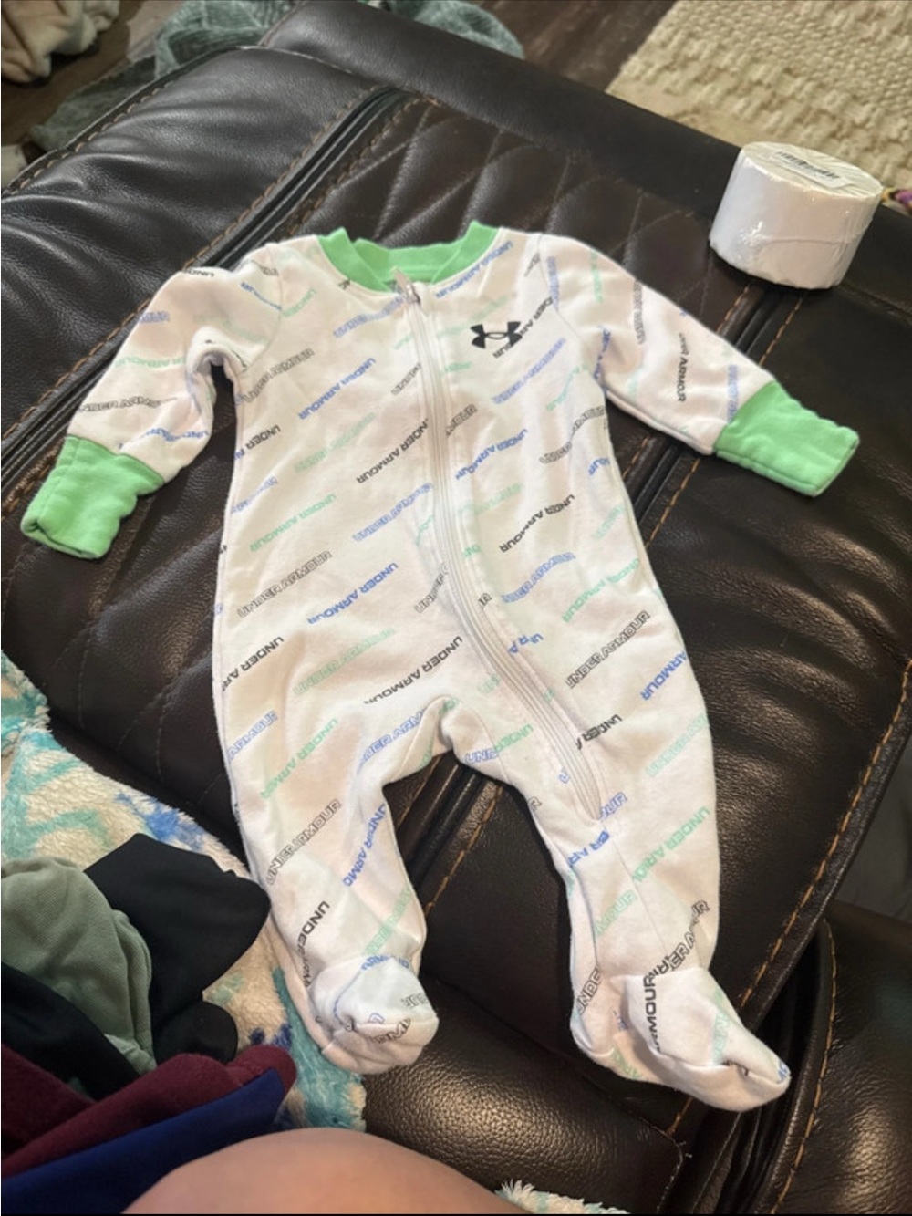 Under Armour White One-Piece Footie with Green Trim